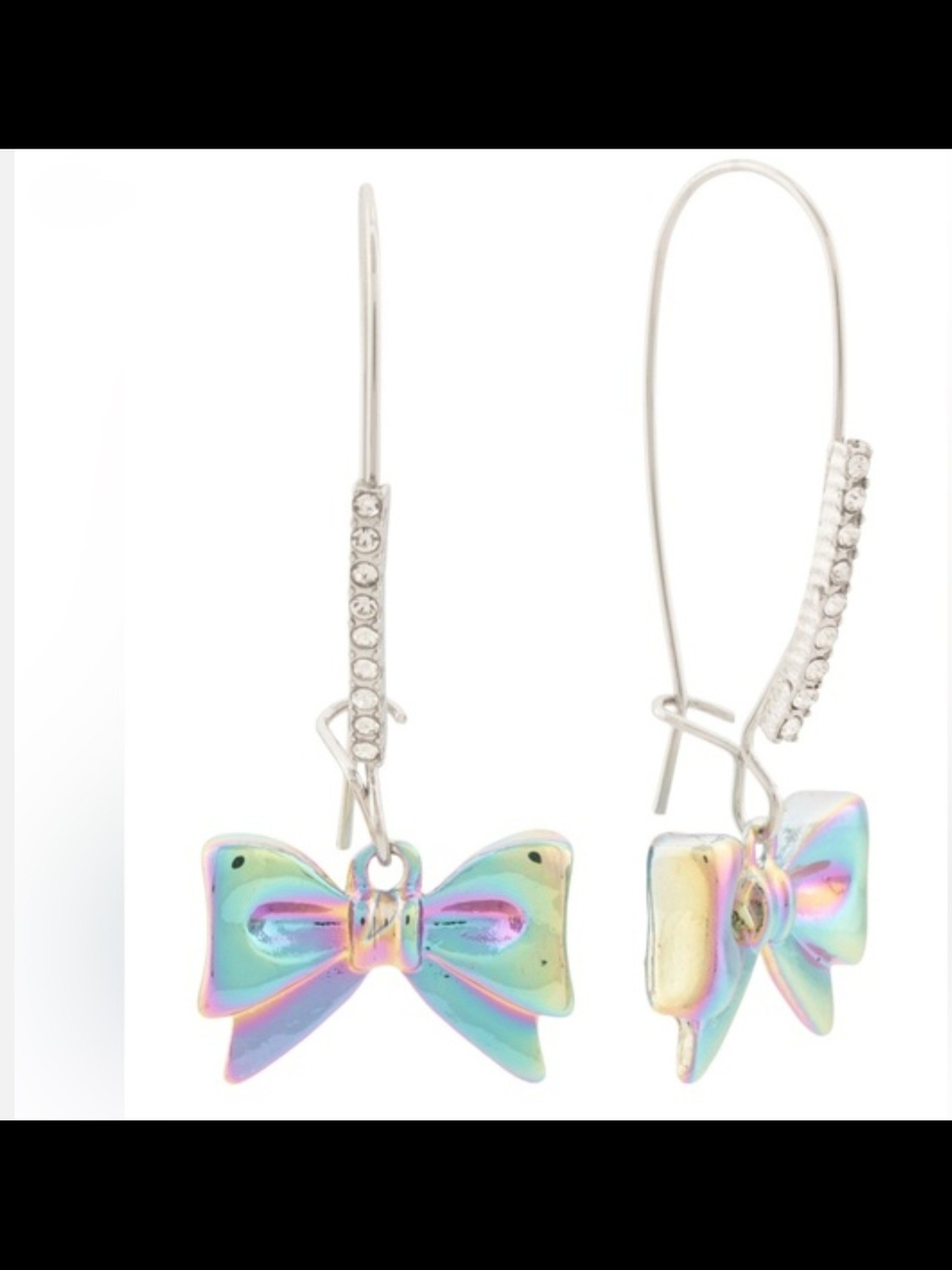 Betsey Johnson Silver Bow Dangle Earrings with Crystal-Accented Hoops